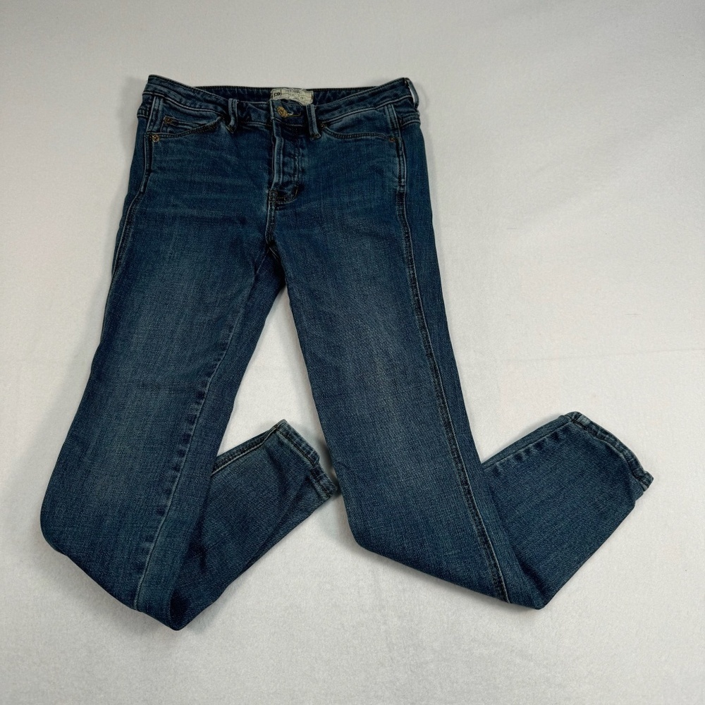 Free People Button Fly Skinny Jeans Womens Size 25 Medium Blue Mid Rise